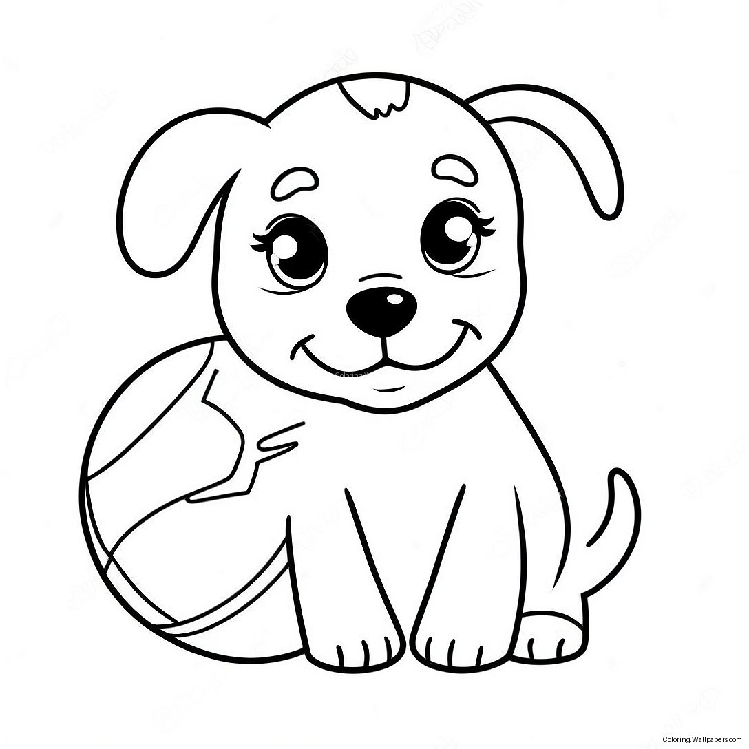 Realistic Cute Puppy With Ball Coloring Page 11977