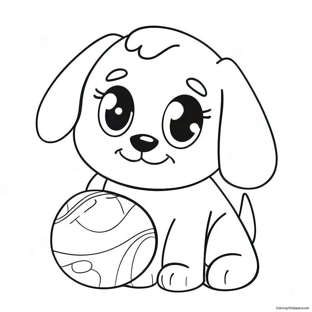 Realistic Cute Puppy With Ball Coloring Page 11978