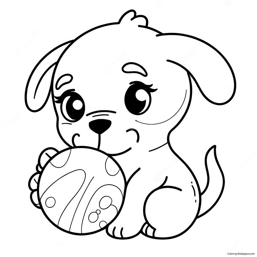 Realistic Cute Puppy With Ball Coloring Page 11980