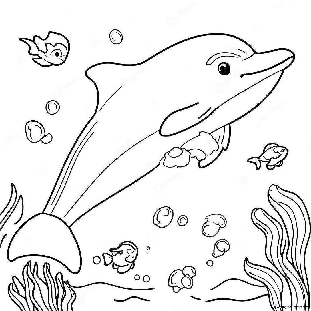 Realistic Dolphin Swimming In Ocean Coloring Page 8822