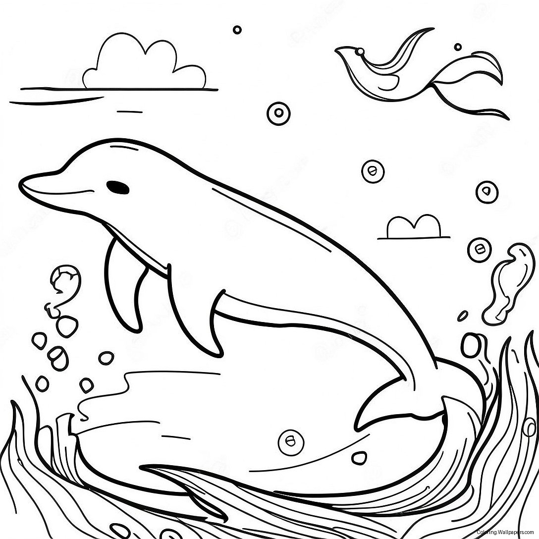 Realistic Dolphin Swimming In Ocean Coloring Page 8823