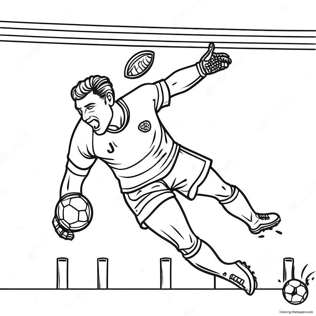 Realistic Football Goalkeeper Making A Save Coloring Page 48642