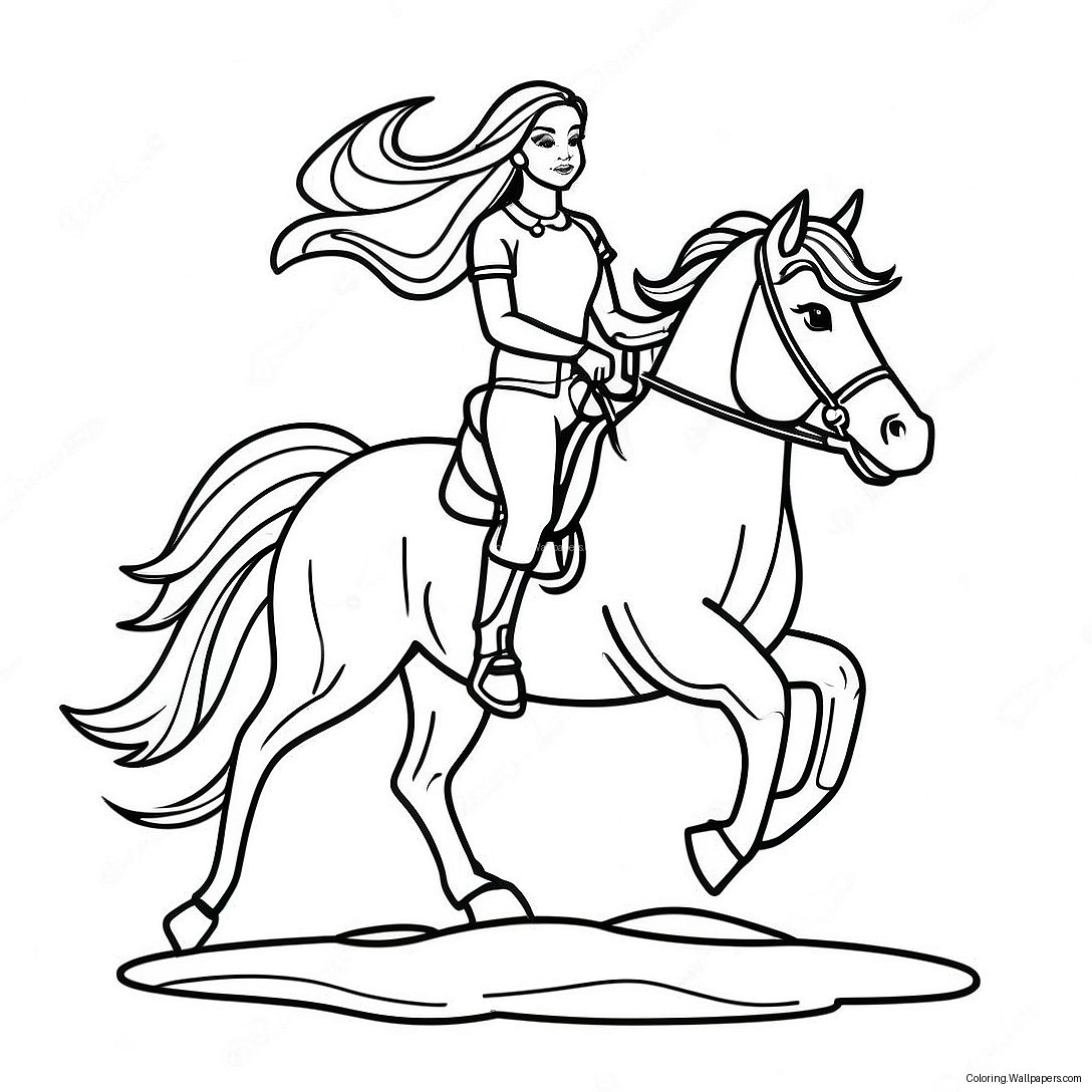 Realistic Girl Riding A Majestic Horse Coloring Page 37107