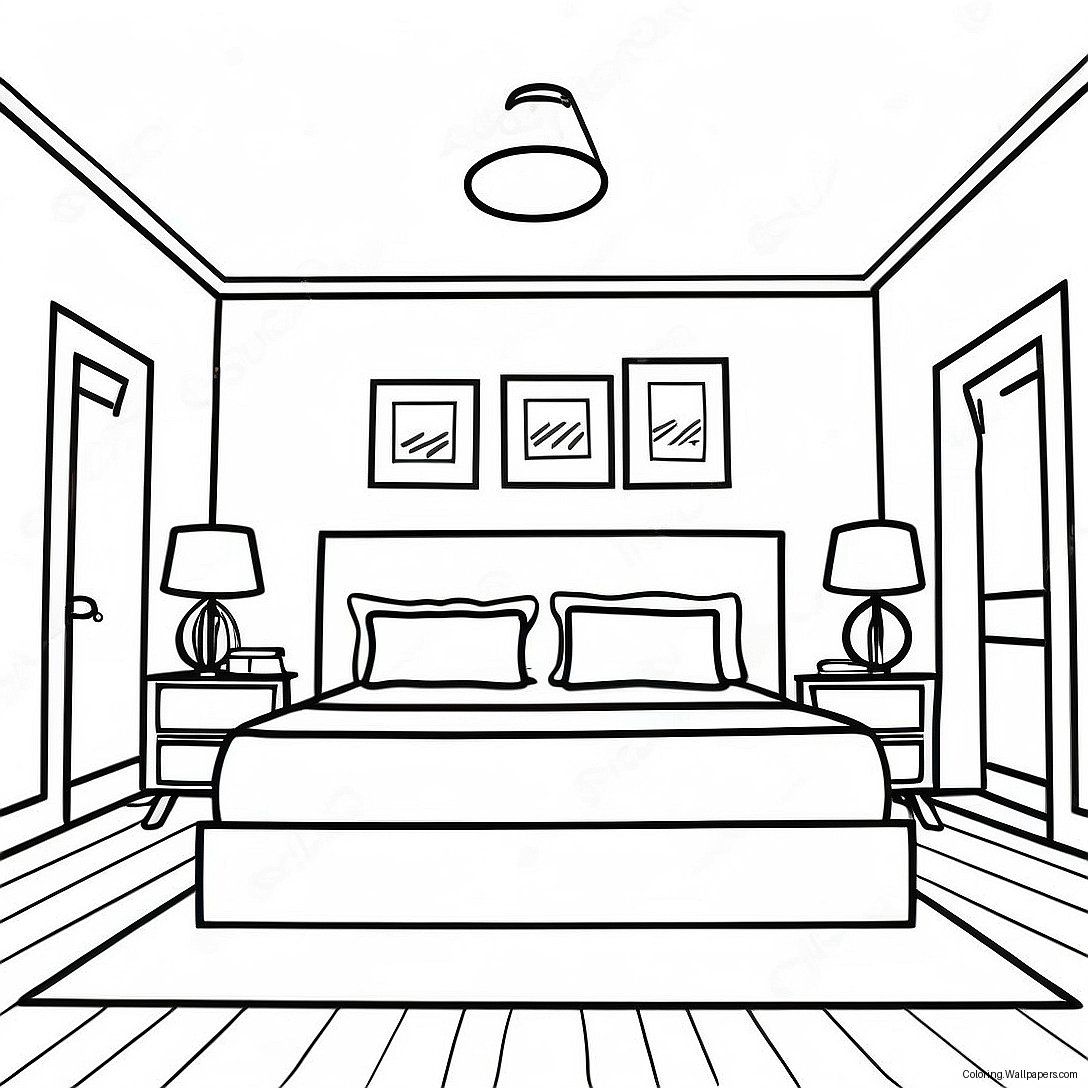 Realistic Modern Bedroom Coloring Page 13142