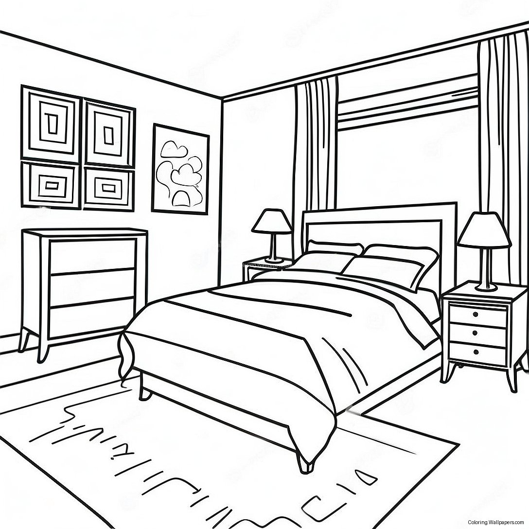 Realistic Modern Bedroom Coloring Page 13143