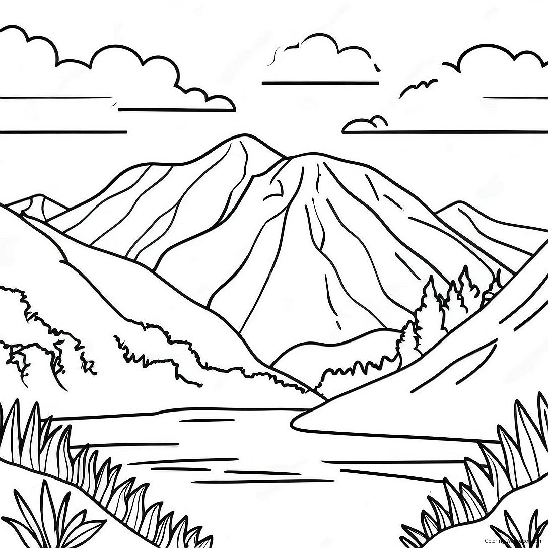 Realistic Mountain Landscape Coloring Page 12716