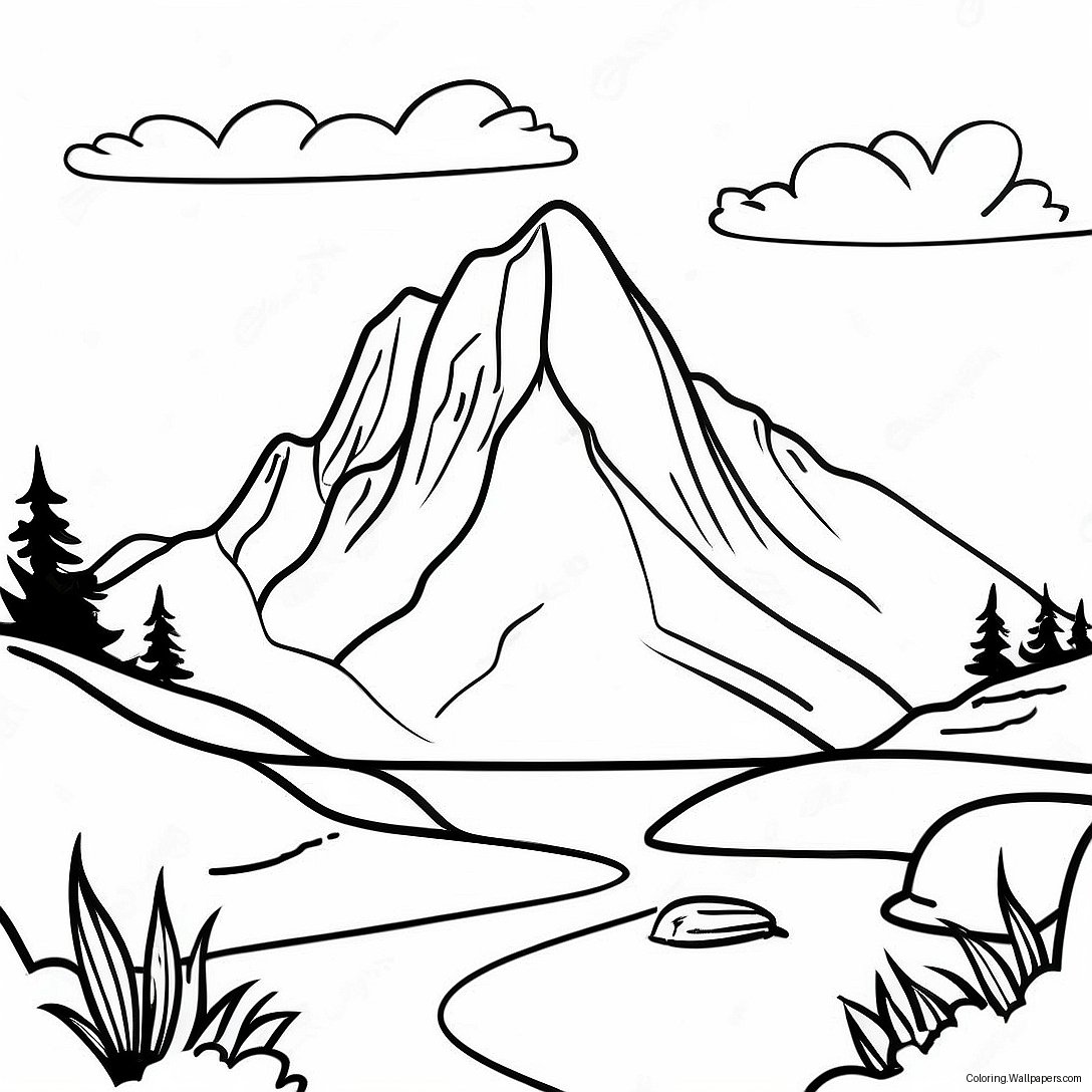 Realistic Mountain Landscape Coloring Page 20492