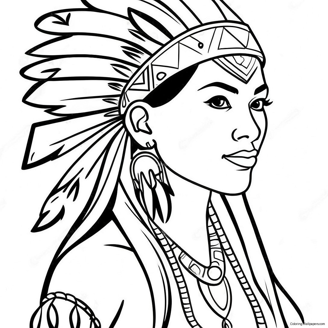 Realistic Native American Woman Portrait Coloring Page 54876