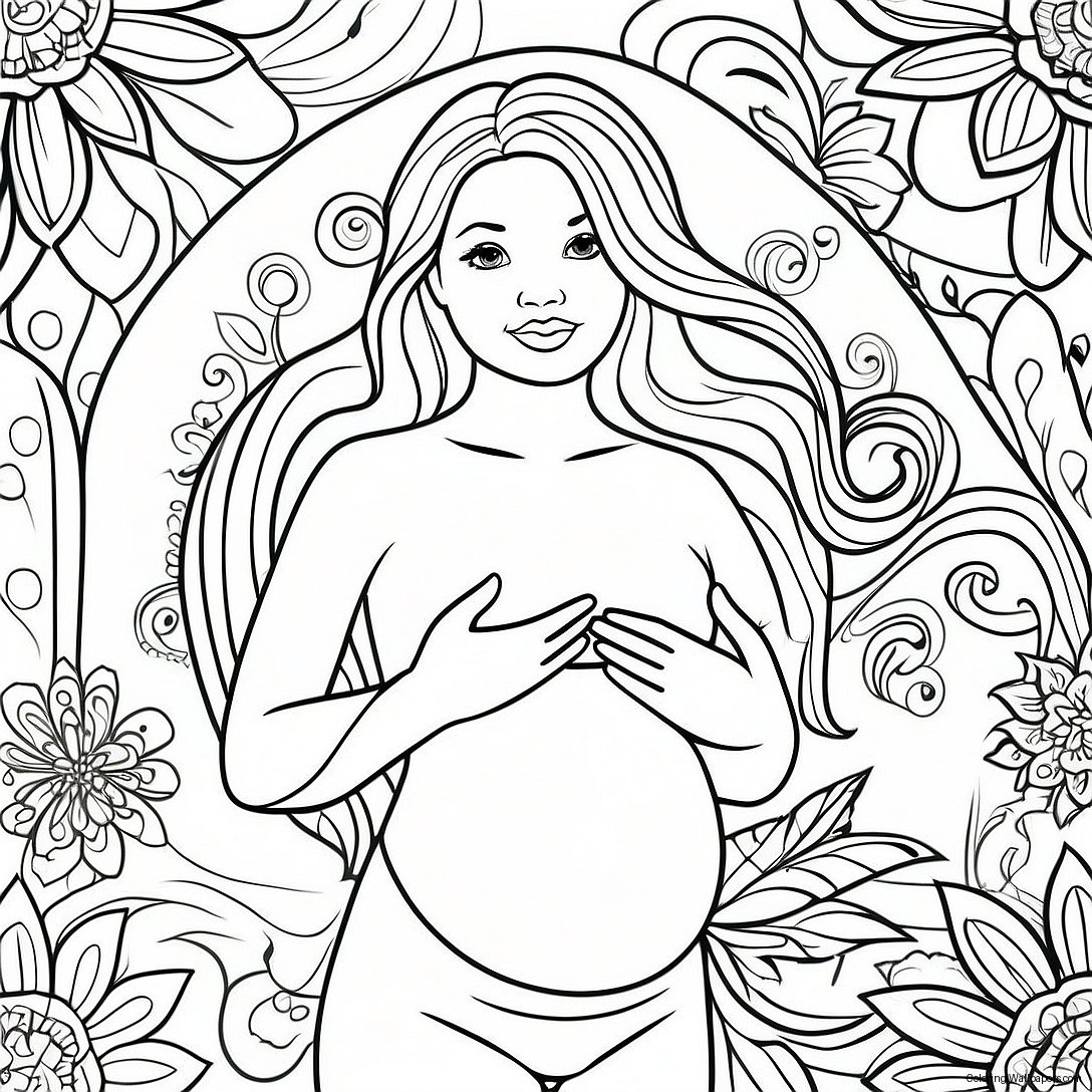 Página Para Colorir De Mulher Grávida Realista Com Mãos Na Barriga 47975