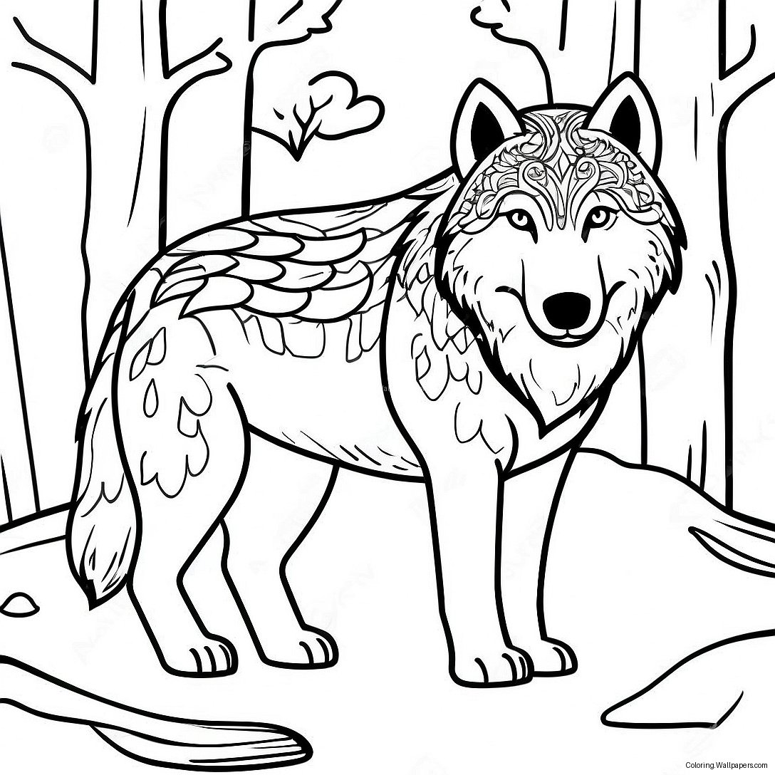 Realistic Timberwolf In Forest Coloring Page 13489