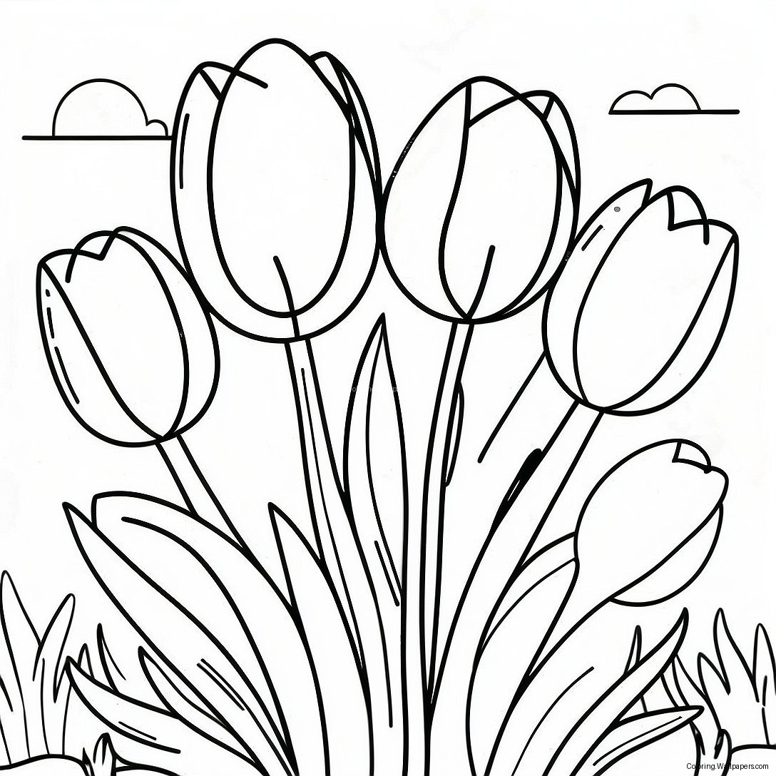 Page À Colorier D'un Jardin De Tulipes Réaliste 35967