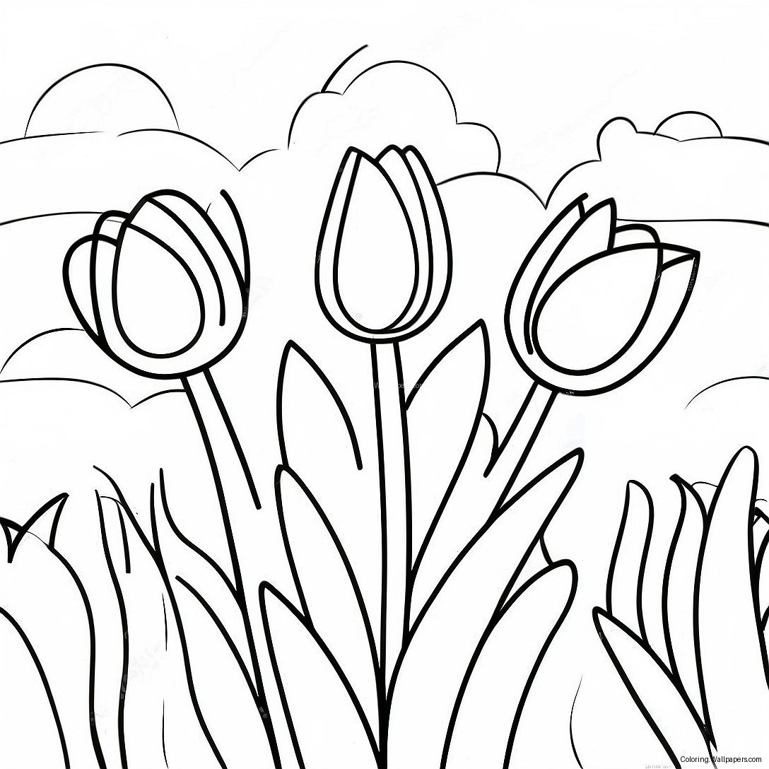 Page À Colorier D'un Jardin De Tulipes Réaliste 35968