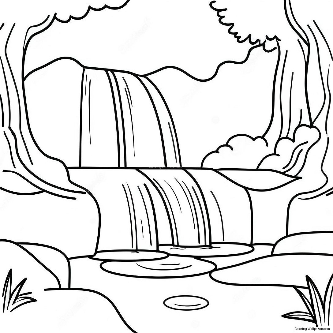 Realistischer Wasserfall Im Wald Ausmalbild 44061