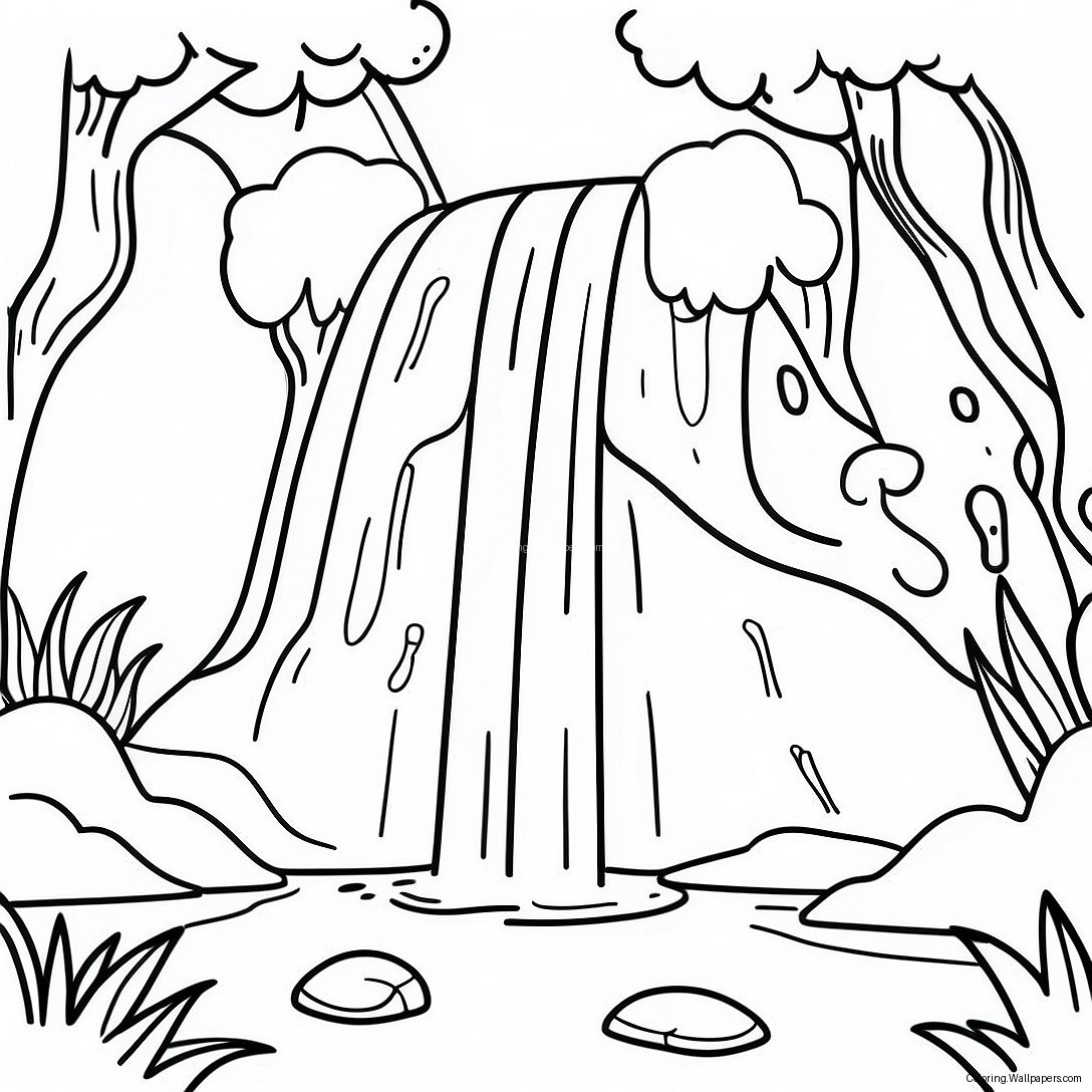 Realistic Waterfall In A Forest Coloring Page 44062