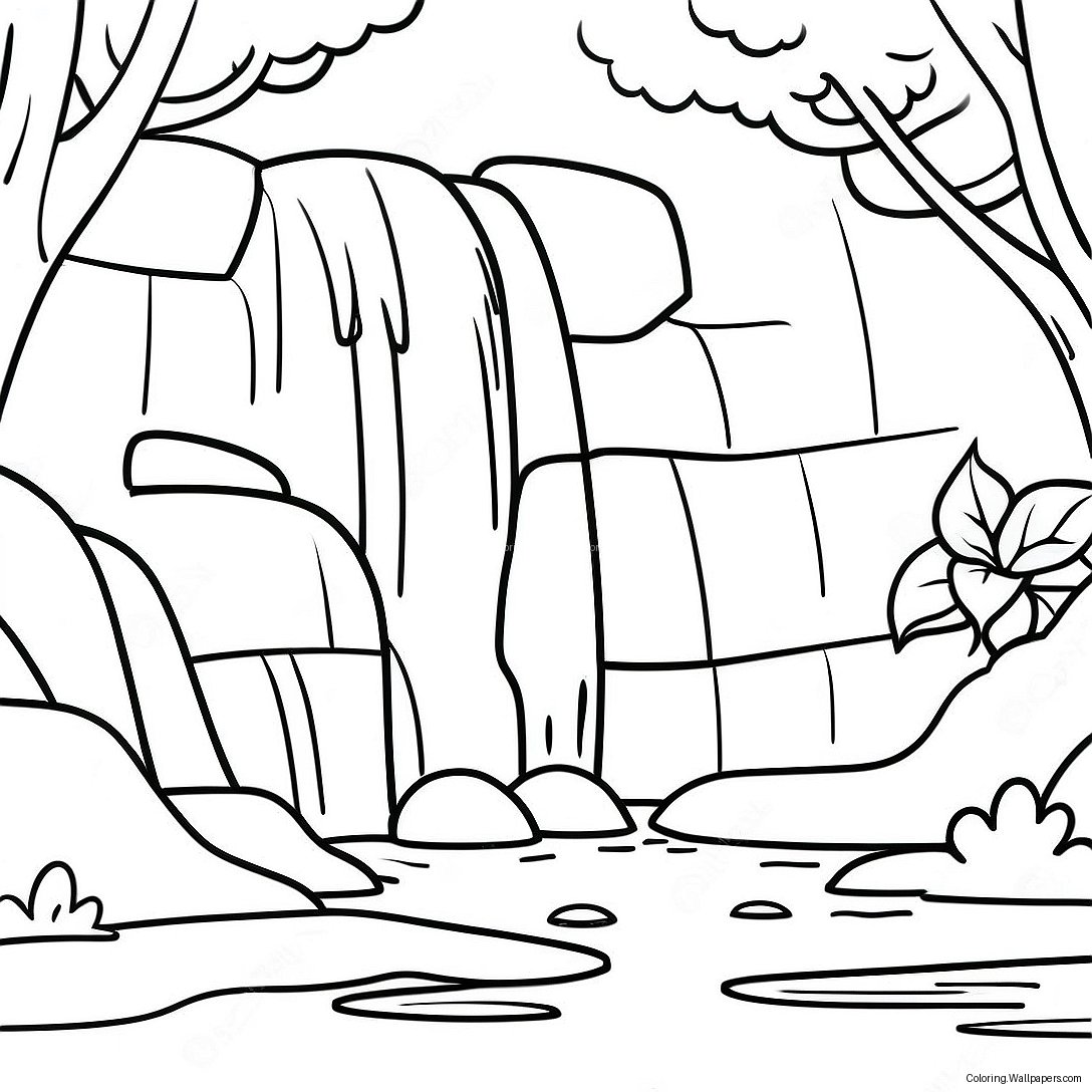 Realistic Waterfall In A Forest Coloring Page 44064