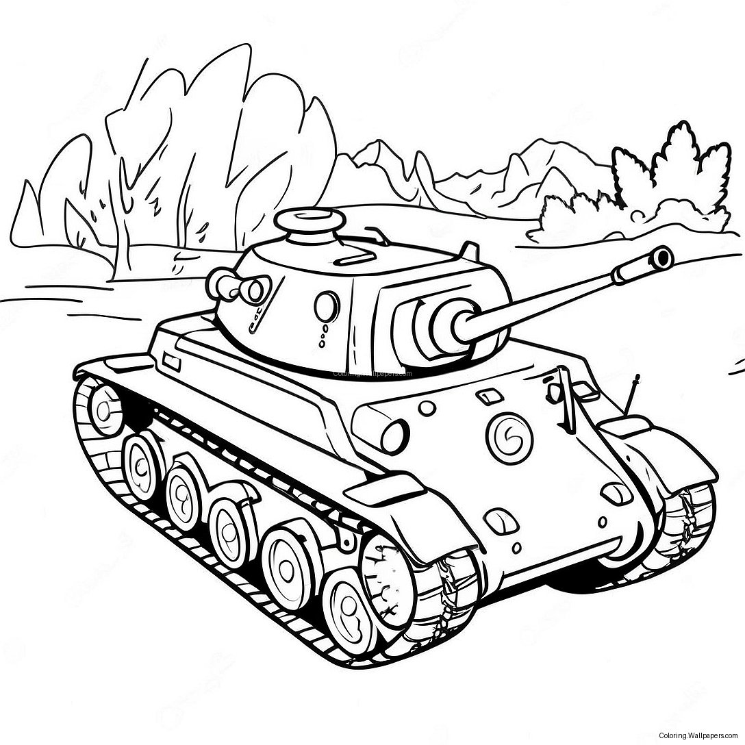 Realistinen Ww2 Tankki Värittämissivu 16347