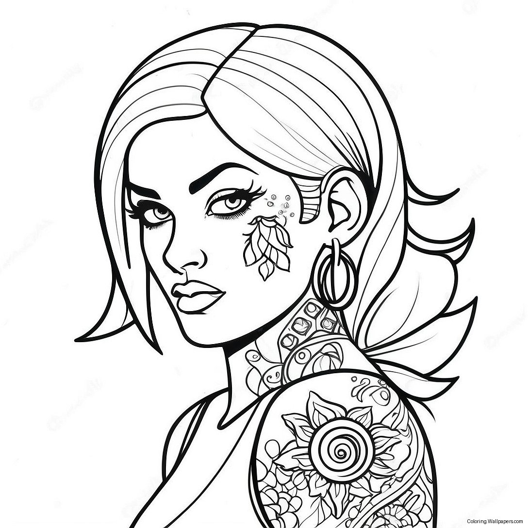 Rebellious Bad Girl With Tattoos Coloring Page 50938