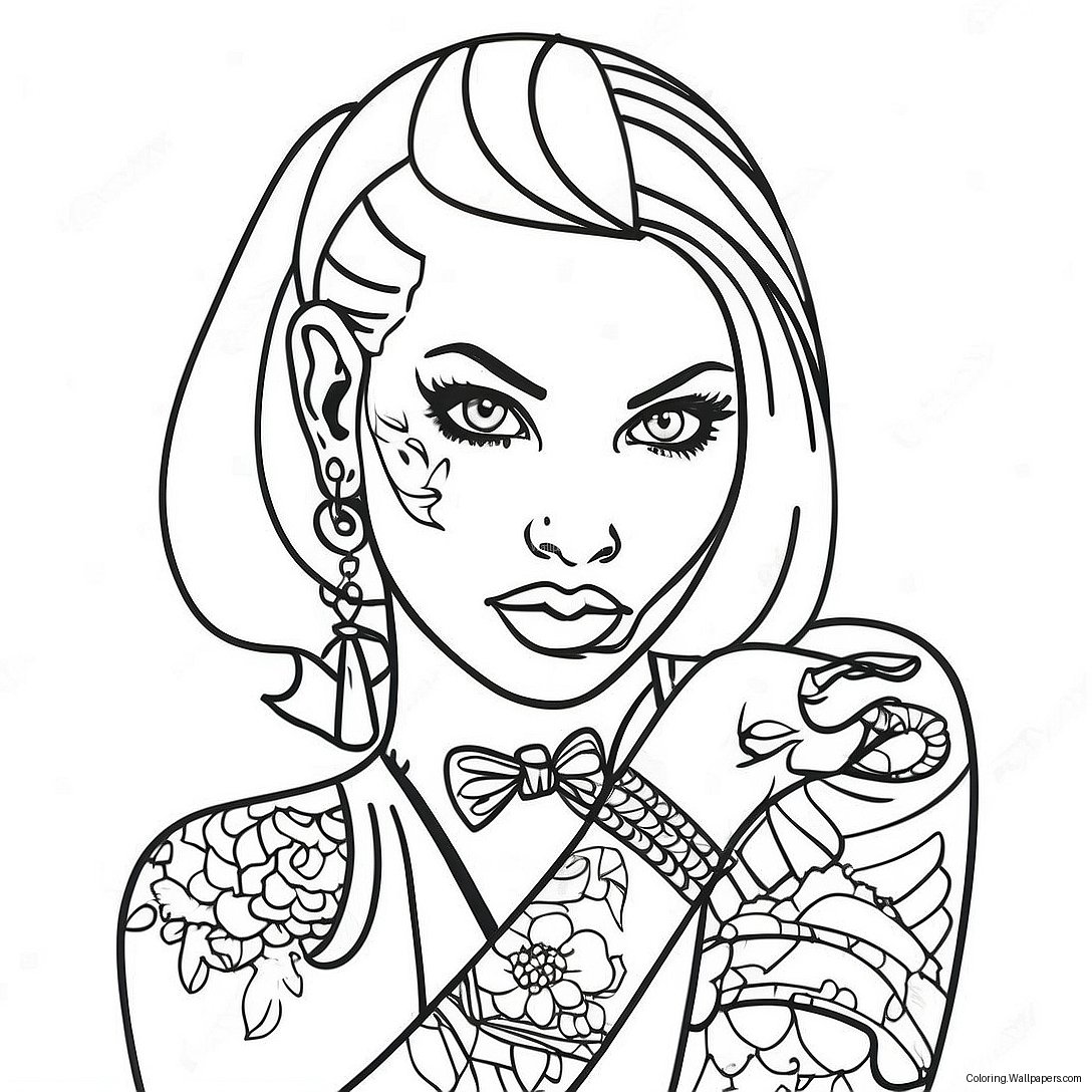 Rebellious Bad Girl With Tattoos Coloring Page 50939