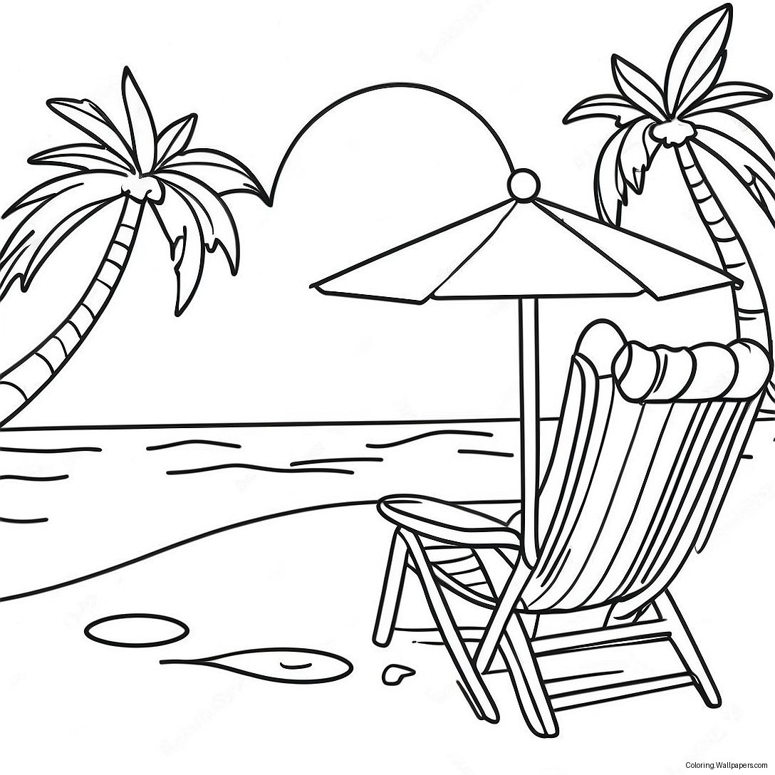 Page À Colorier D'une Scène De Plage Tropicale Relaxante 33821