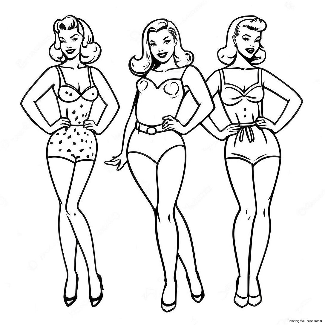 Retro Pin Up Models Coloring Page 39497