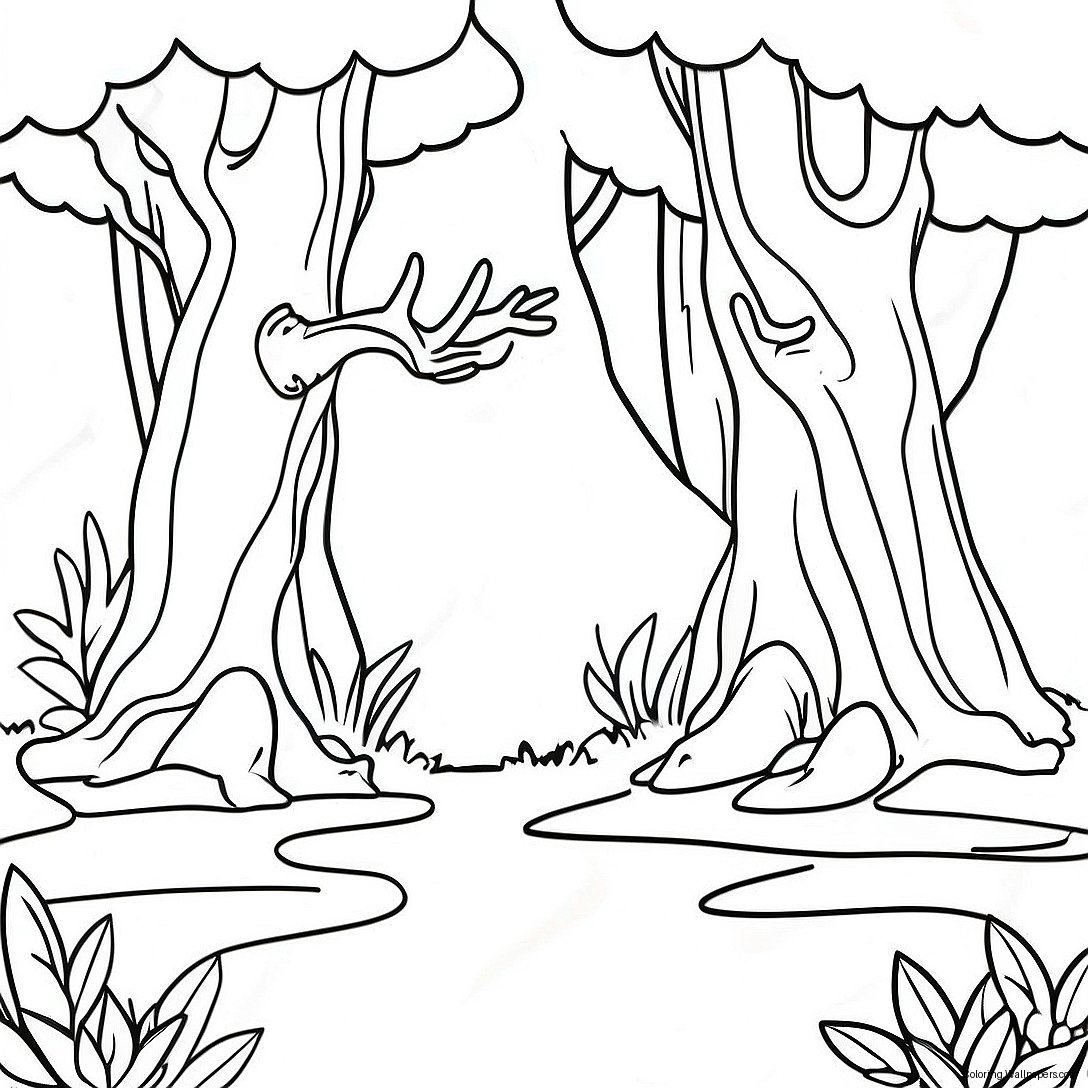 Reverse Coloring Page Featuring Enchanted Forest 9839