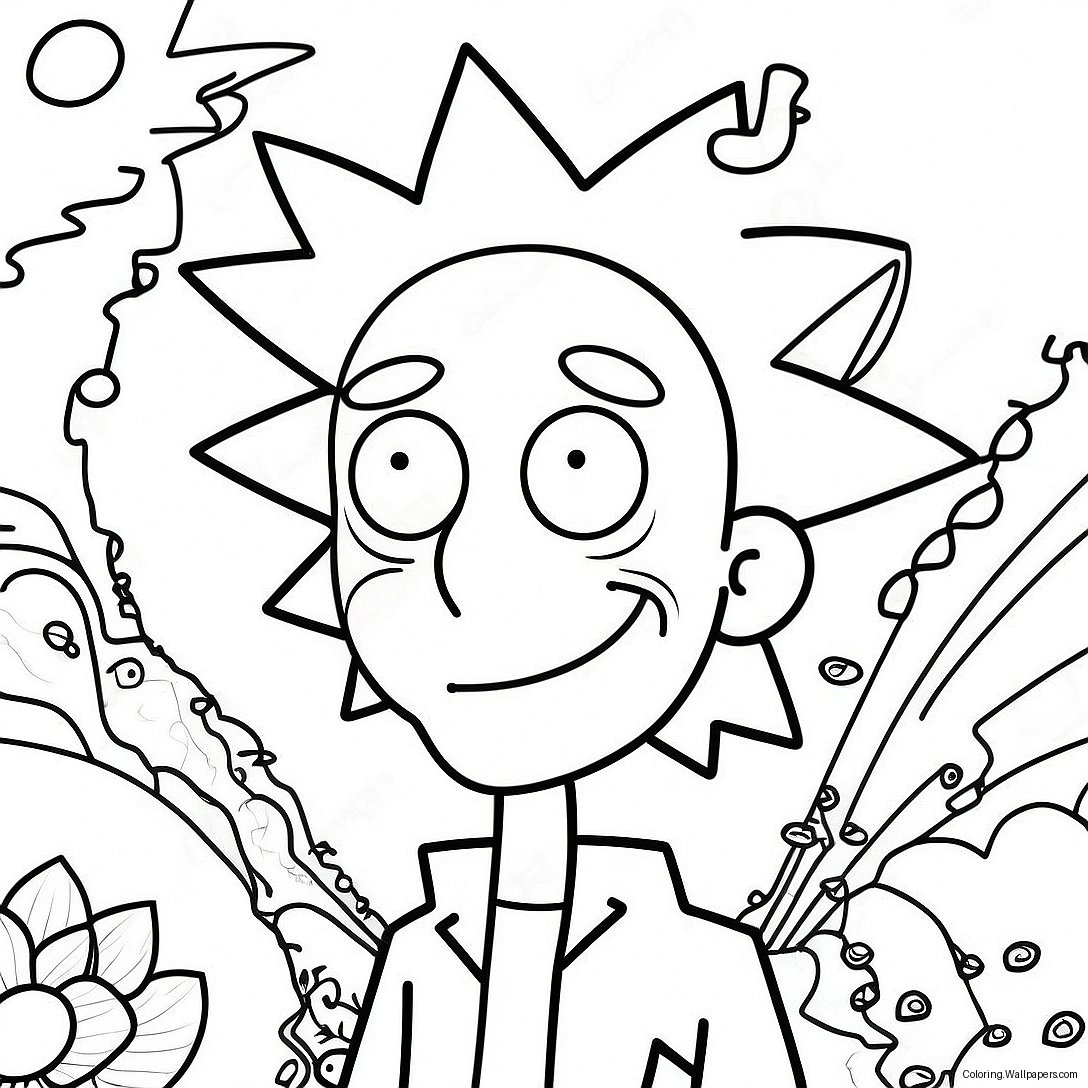 Página Para Colorear De Rick Sanchez Con Fondo Psicodélico 31417