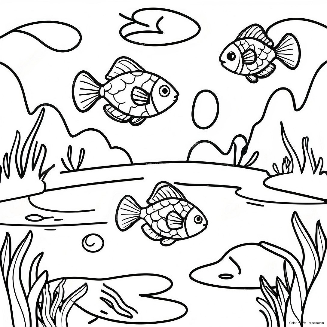 River Scene With Colorful Fish Coloring Page 21173