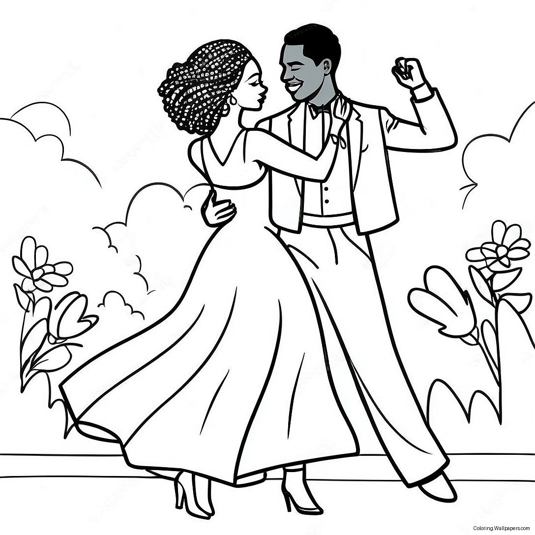 Romantic Black Couple Dancing Coloring Page 39159