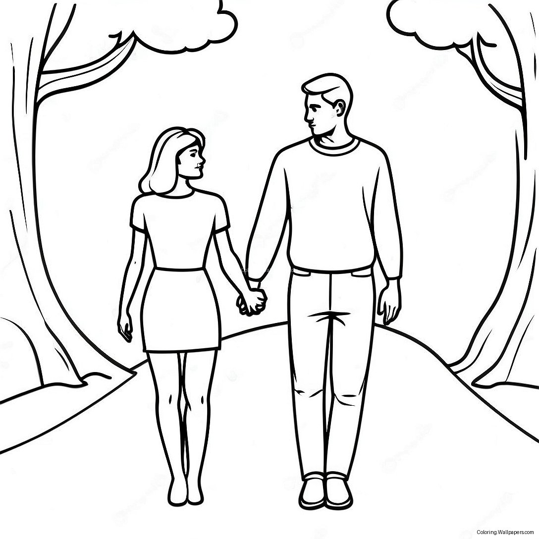 Romantic Couple Holding Hands Coloring Page 2489