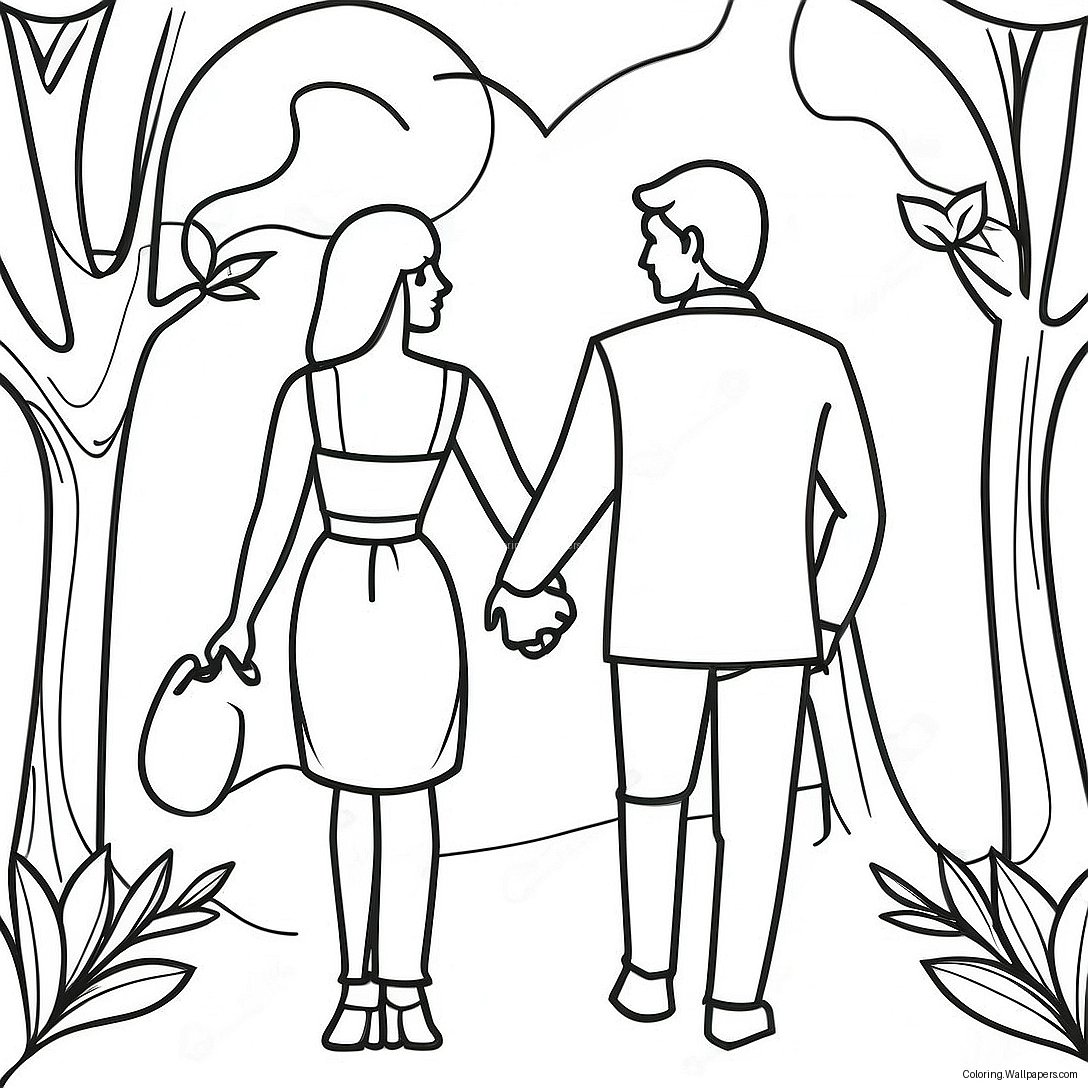 Romantic Couple Holding Hands Coloring Page 2490