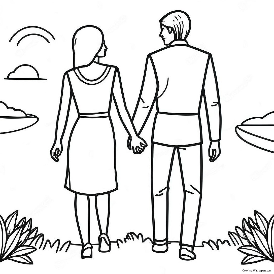 Romantic Couple Holding Hands Coloring Page 33573