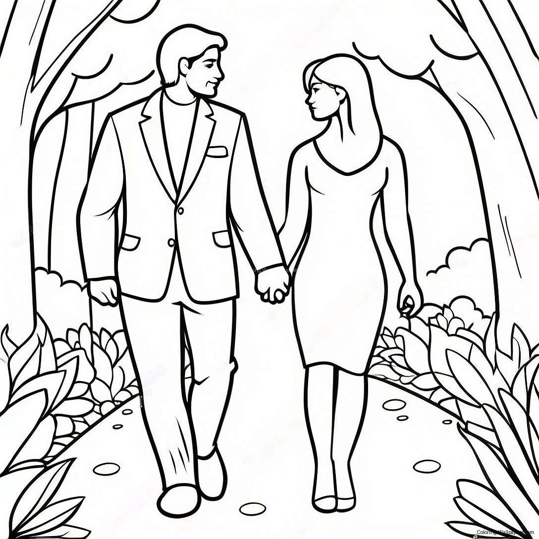 Romantic Couple Holding Hands Coloring Page 33574