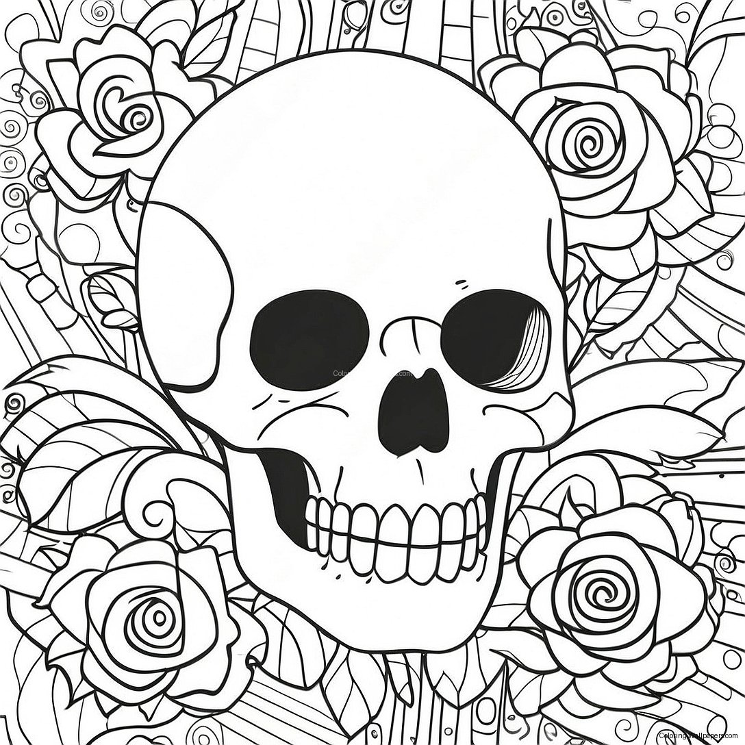 Rose Skull Coloring Page 3424