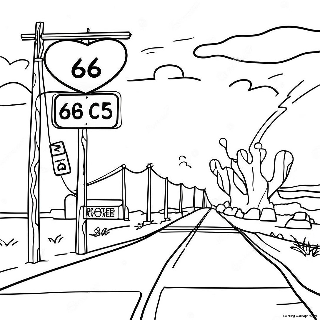 Route 66 Scenic View Coloring Page 50746