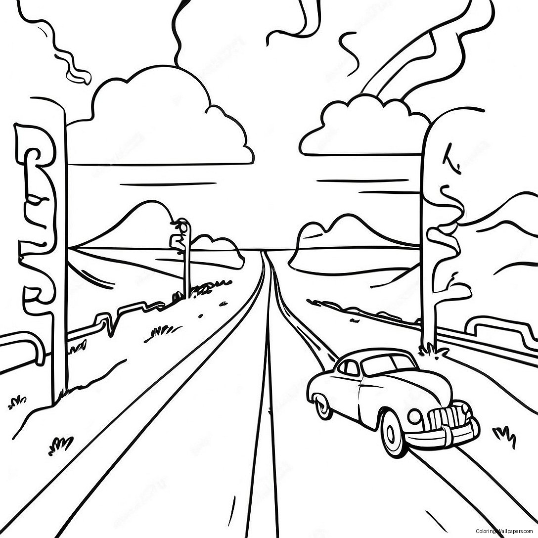 Route 66 Scenic View Coloring Page 50748