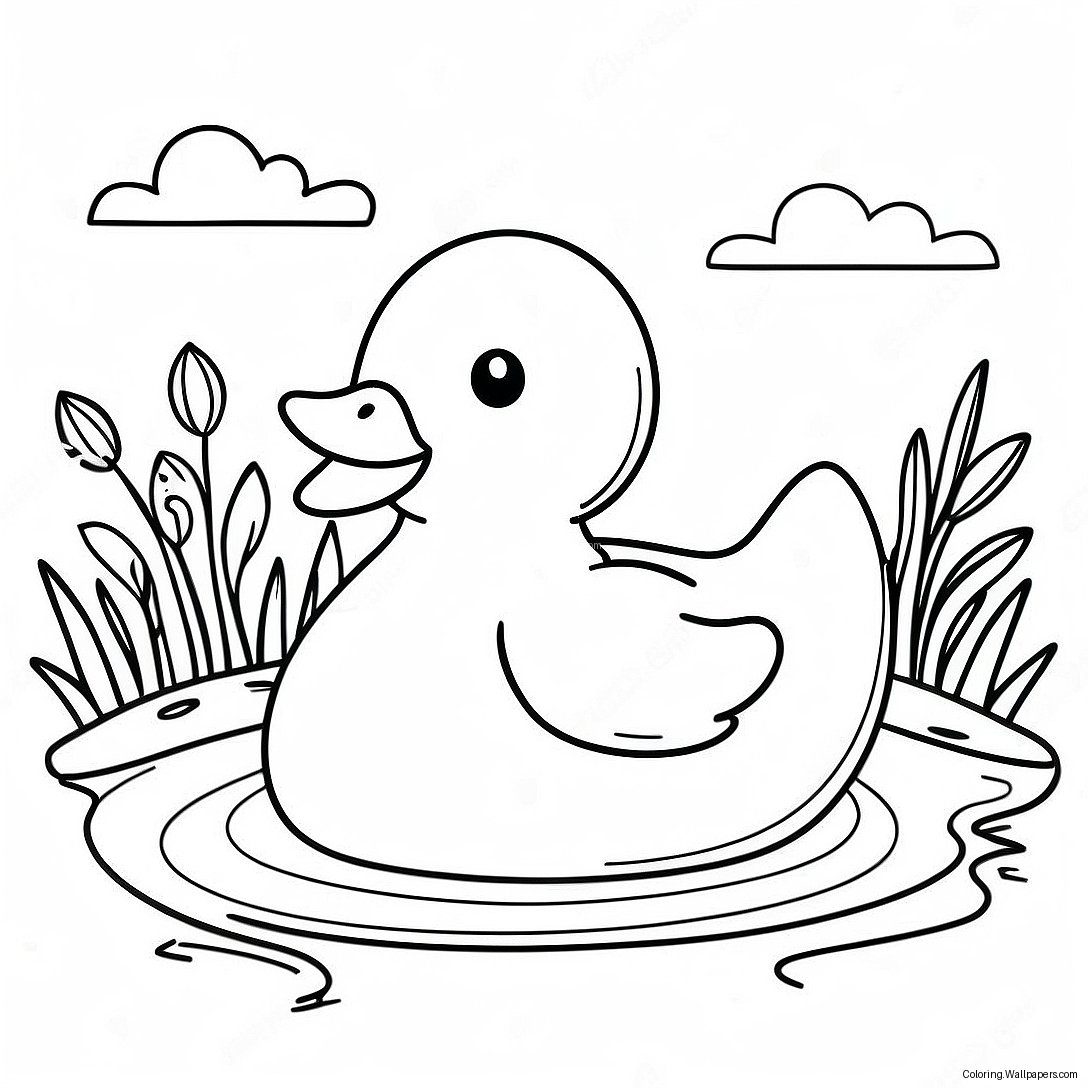 Rubber Duck Floating In A Pond Coloring Page 31077