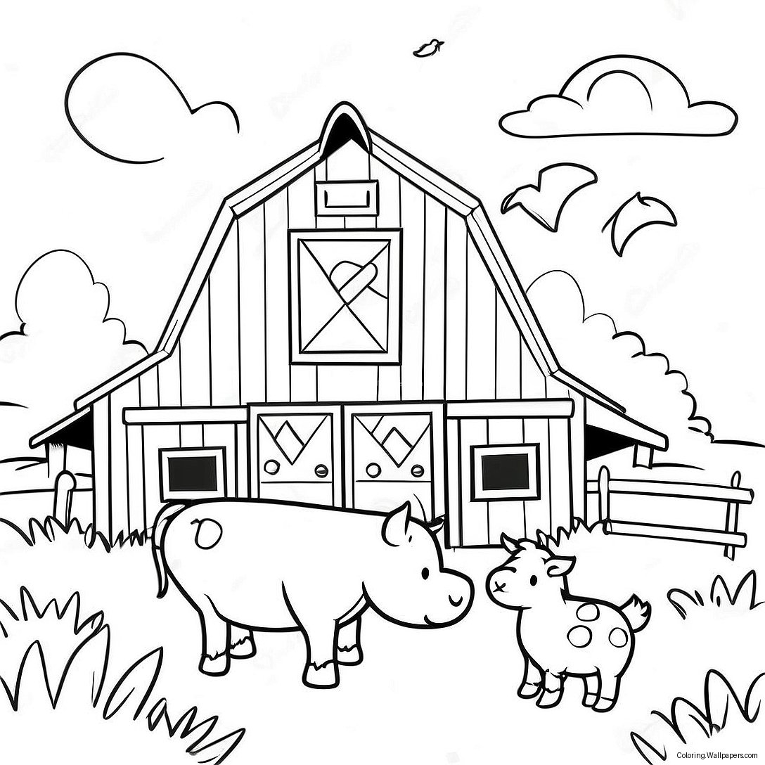 Page À Colorier De Grange Rustique Avec Des Animaux 34065