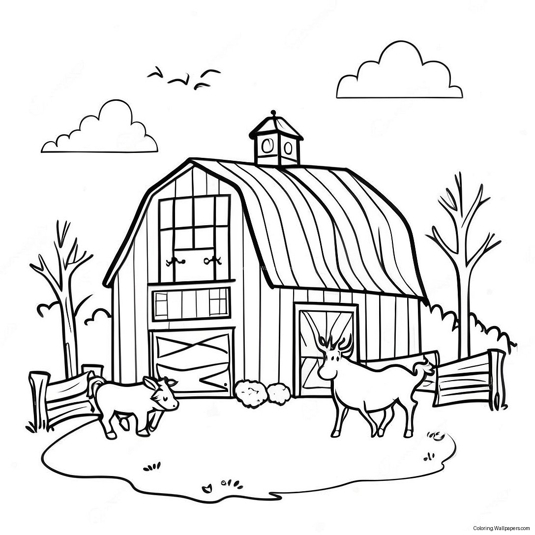 Rustic Barn With Animals Coloring Page 34066