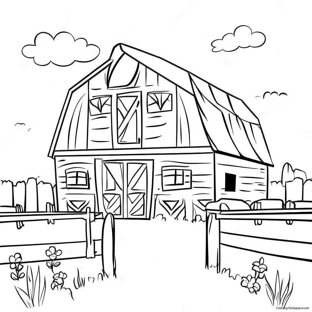 Rustic Barn With Animals Coloring Page 34068