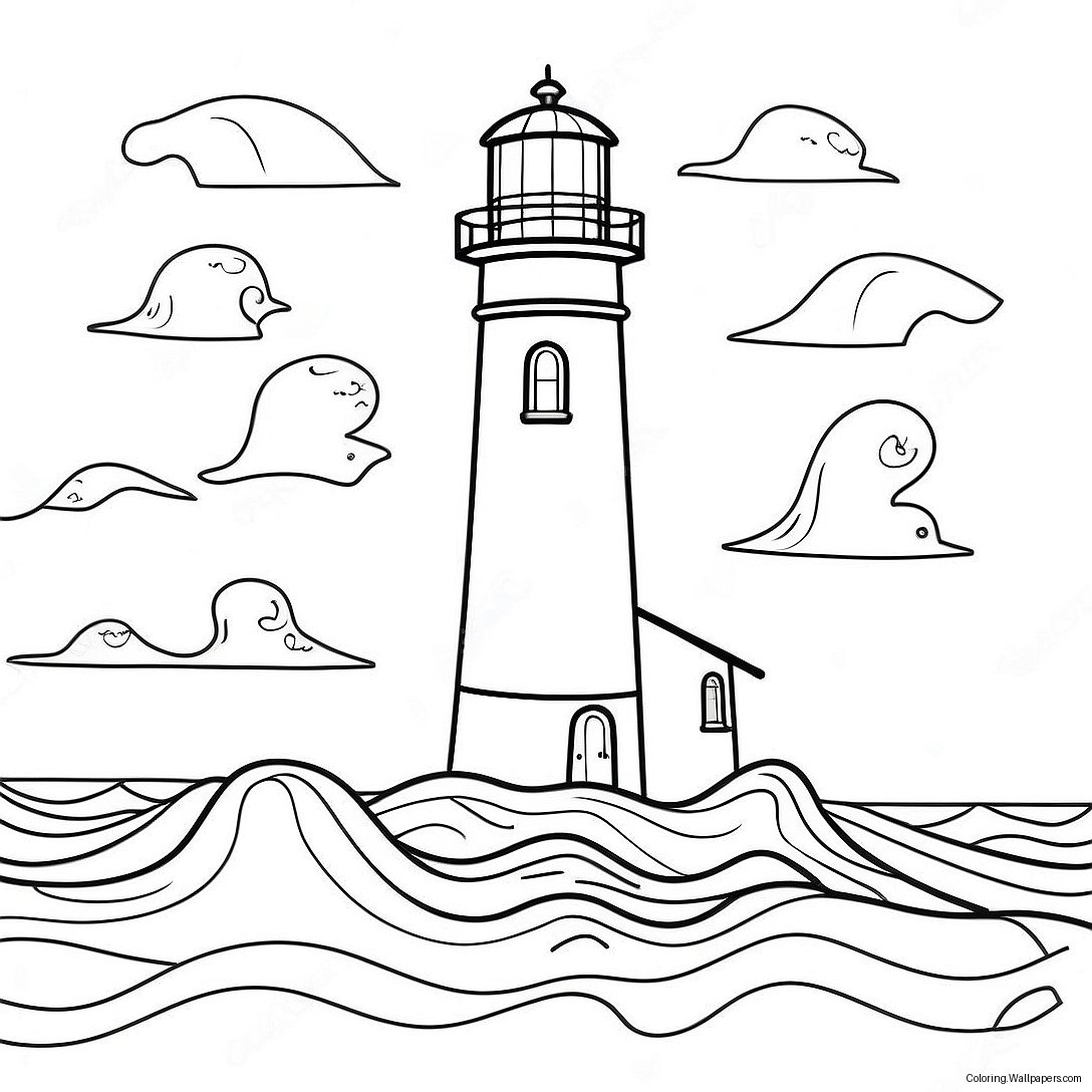 Rustic Lighthouse With Waves Coloring Page 29262