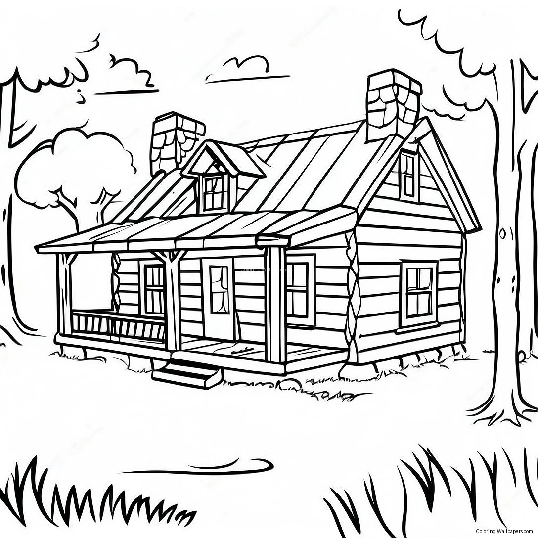 Rustic Log Cabin Coloring Page 8467