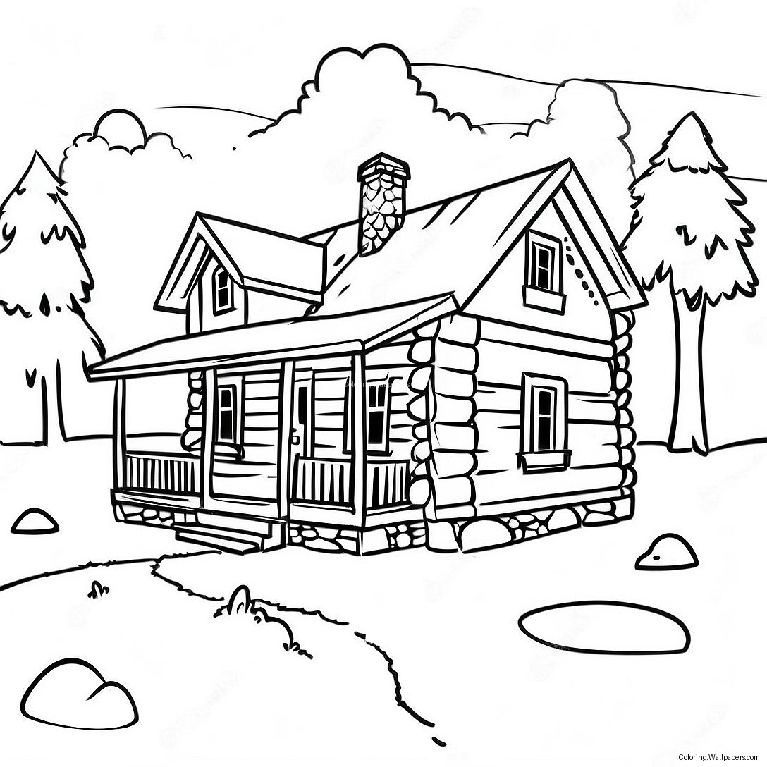 Rustic Log Cabin Coloring Page 8468