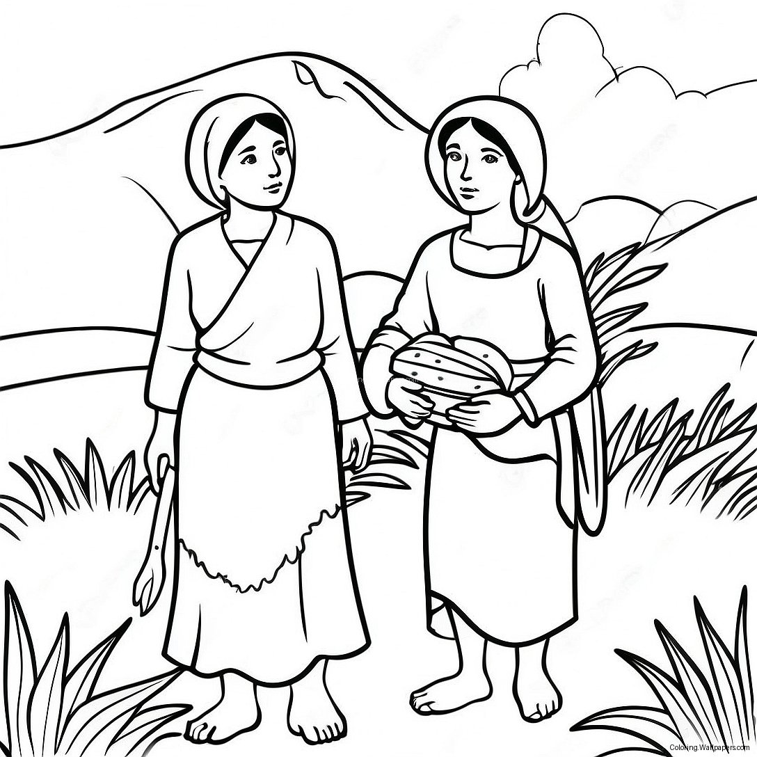 Ruth And Naomi Harvest Scene Coloring Page 19070