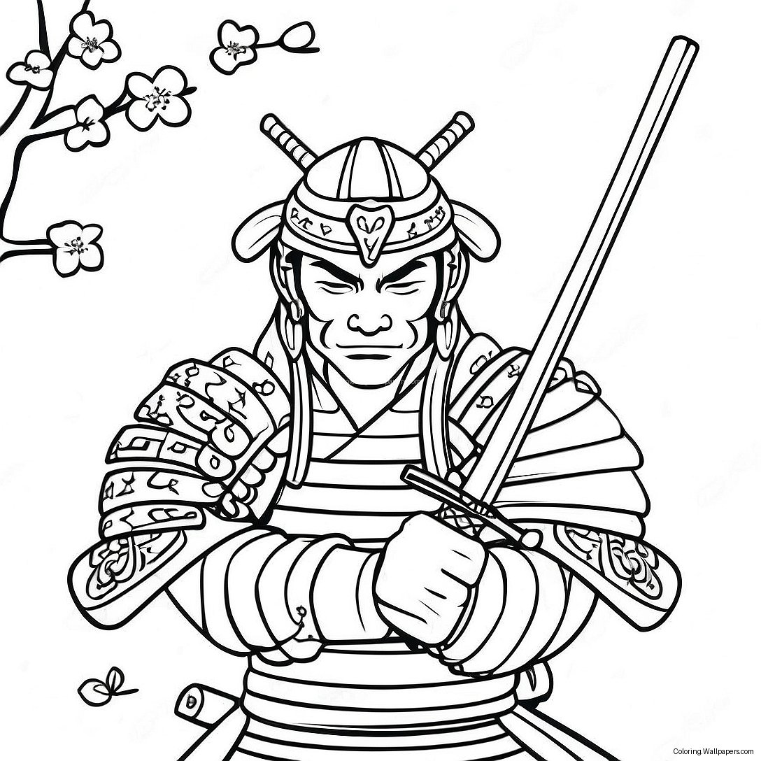 Samurai Katana With Cherry Blossoms Coloring Page 50381