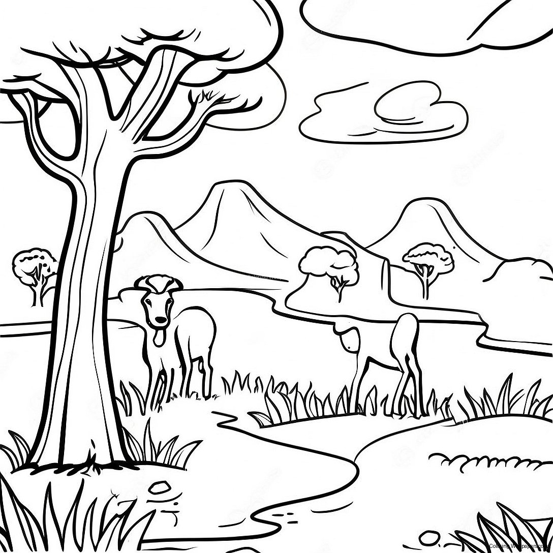 Savanna Landscape Coloring Page 24664