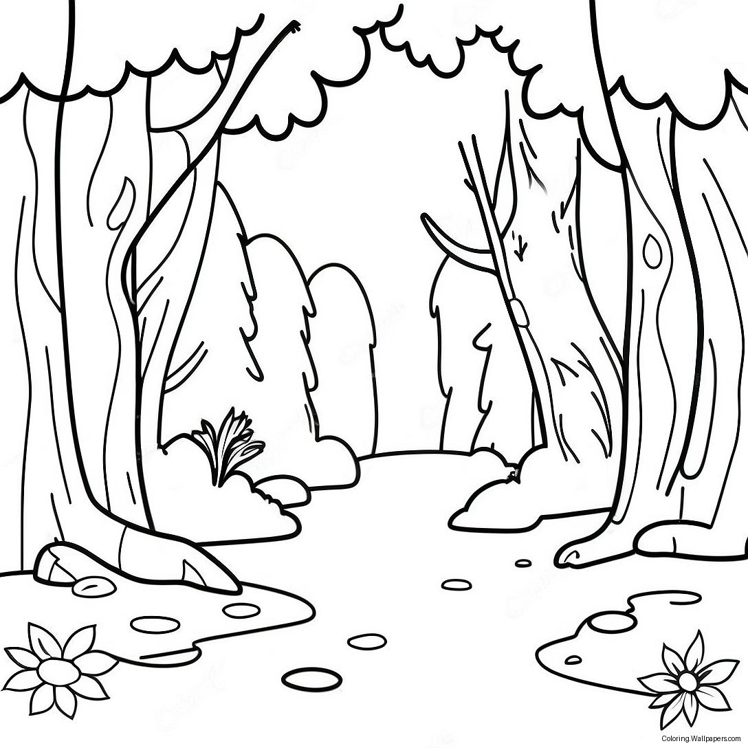 Scene Coloring Page With Enchanted Forest 32867