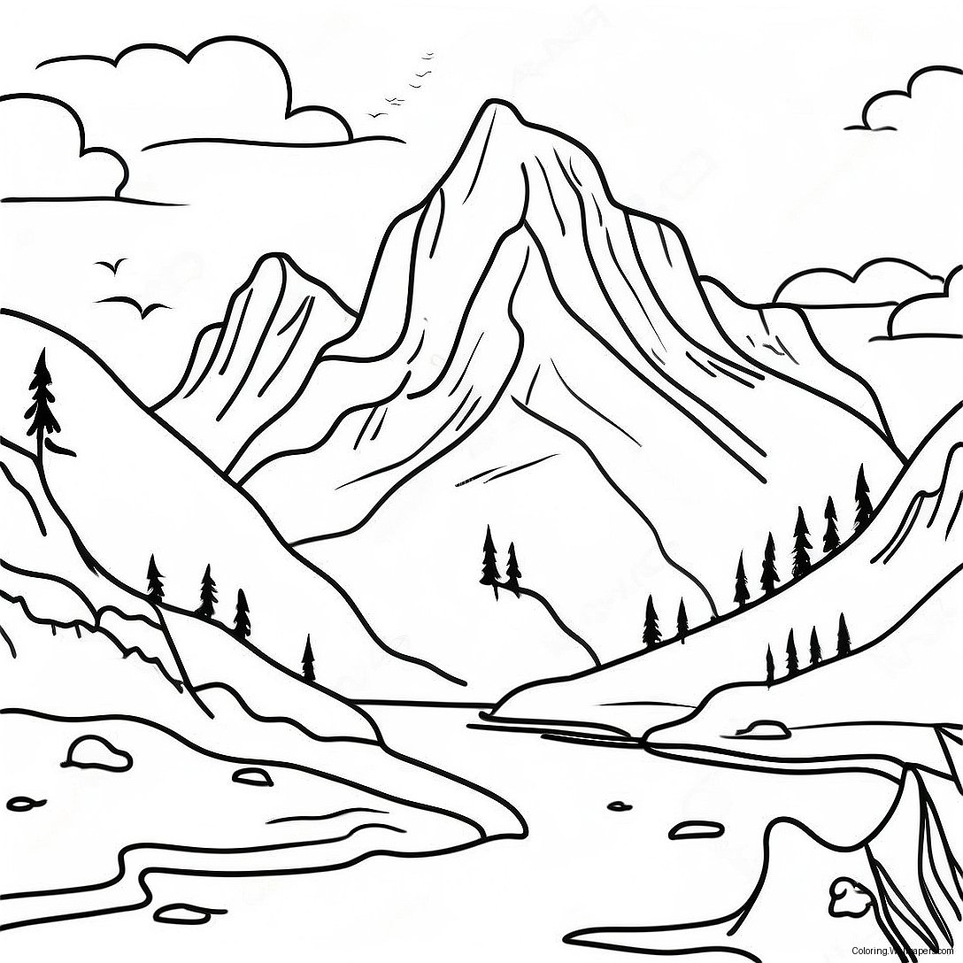 Scenic Mountain Landscape Grayscale Coloring Page 47046