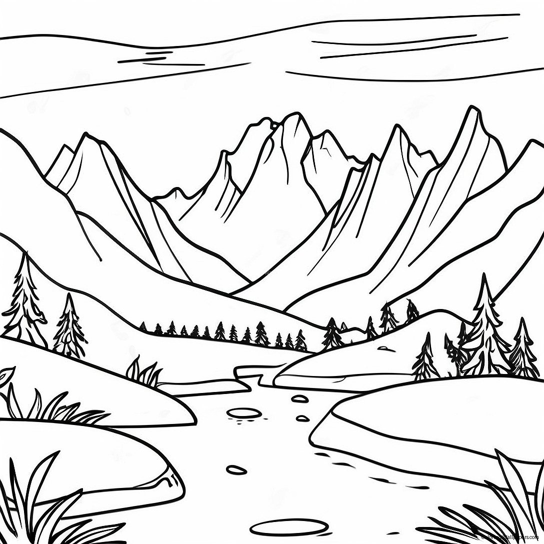 Scenic Mountain Landscape Grayscale Coloring Page 47048