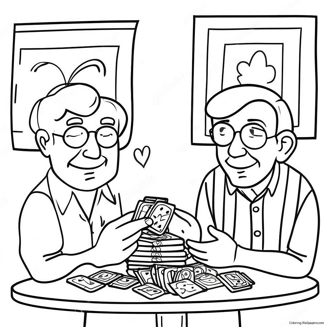 Seniors Playing Cards Coloring Page 1336