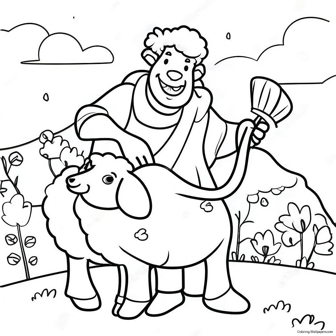 Shepherd With Happy Sheep Coloring Page 42838